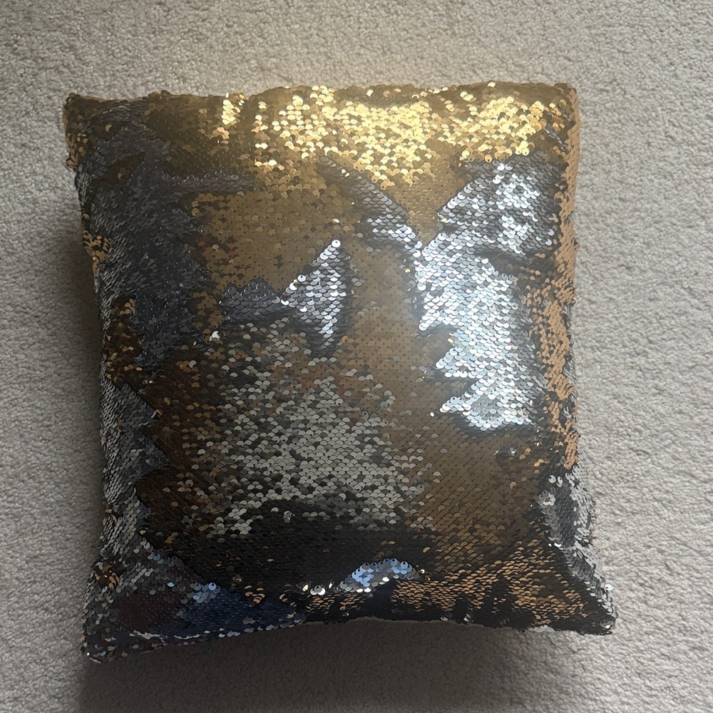 Gold and Silver Sequin Reversible Throw Pillow
